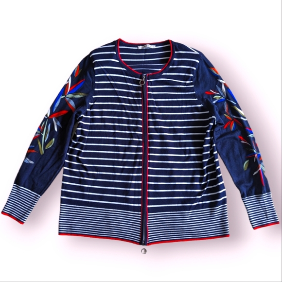 Betty Barclay floral/striped front zipper cardigan 18 - Picture 1 of 7